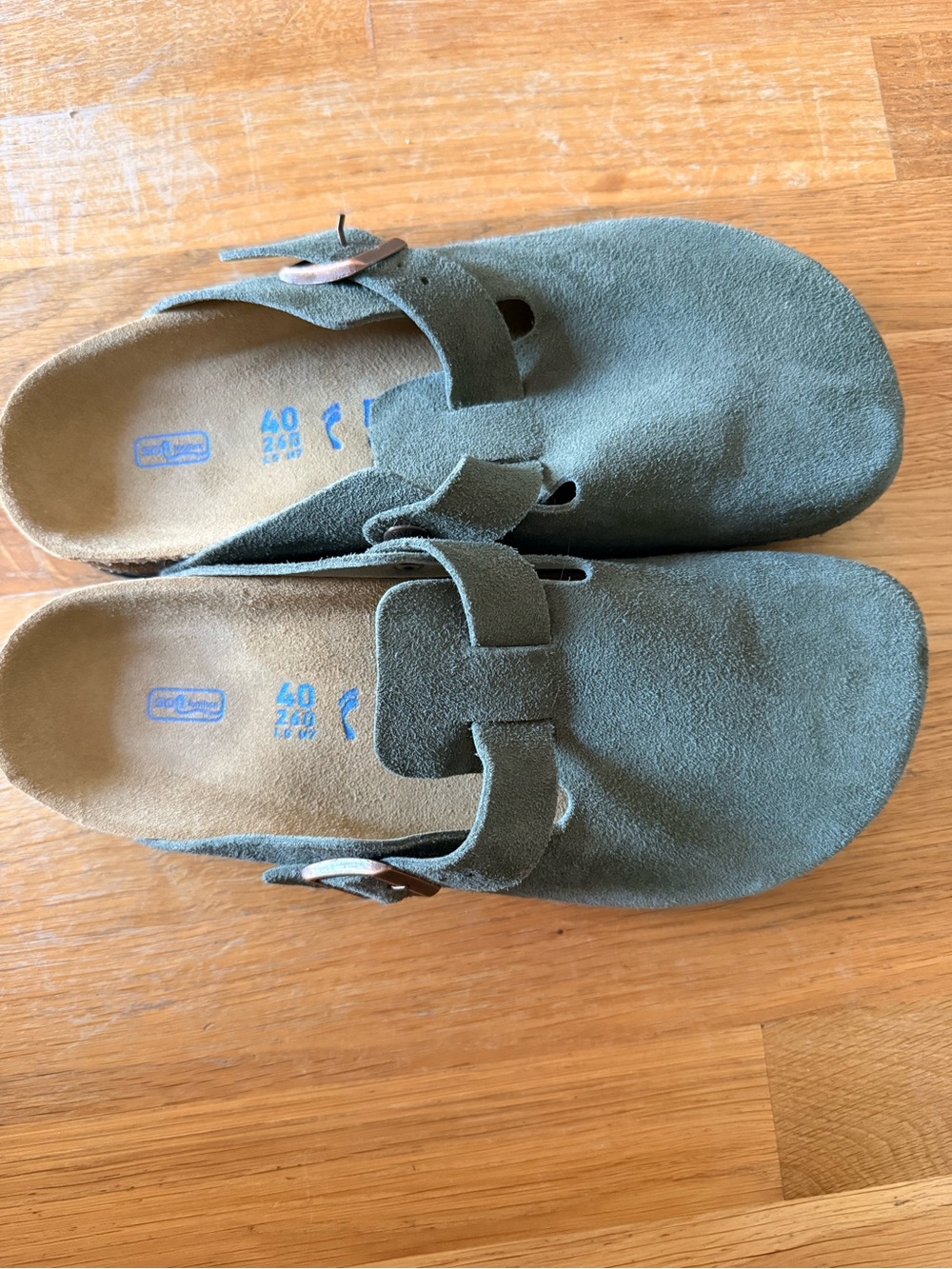Birks Green Suede Slip-On Clogs